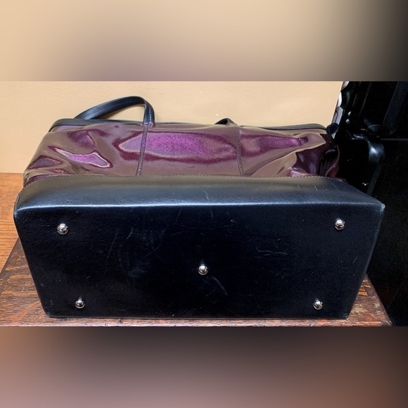 LODIS Black Leather Purple Aluminum Flash Laptop Tote Overnight Handbag Purse - Picture 11 of 16